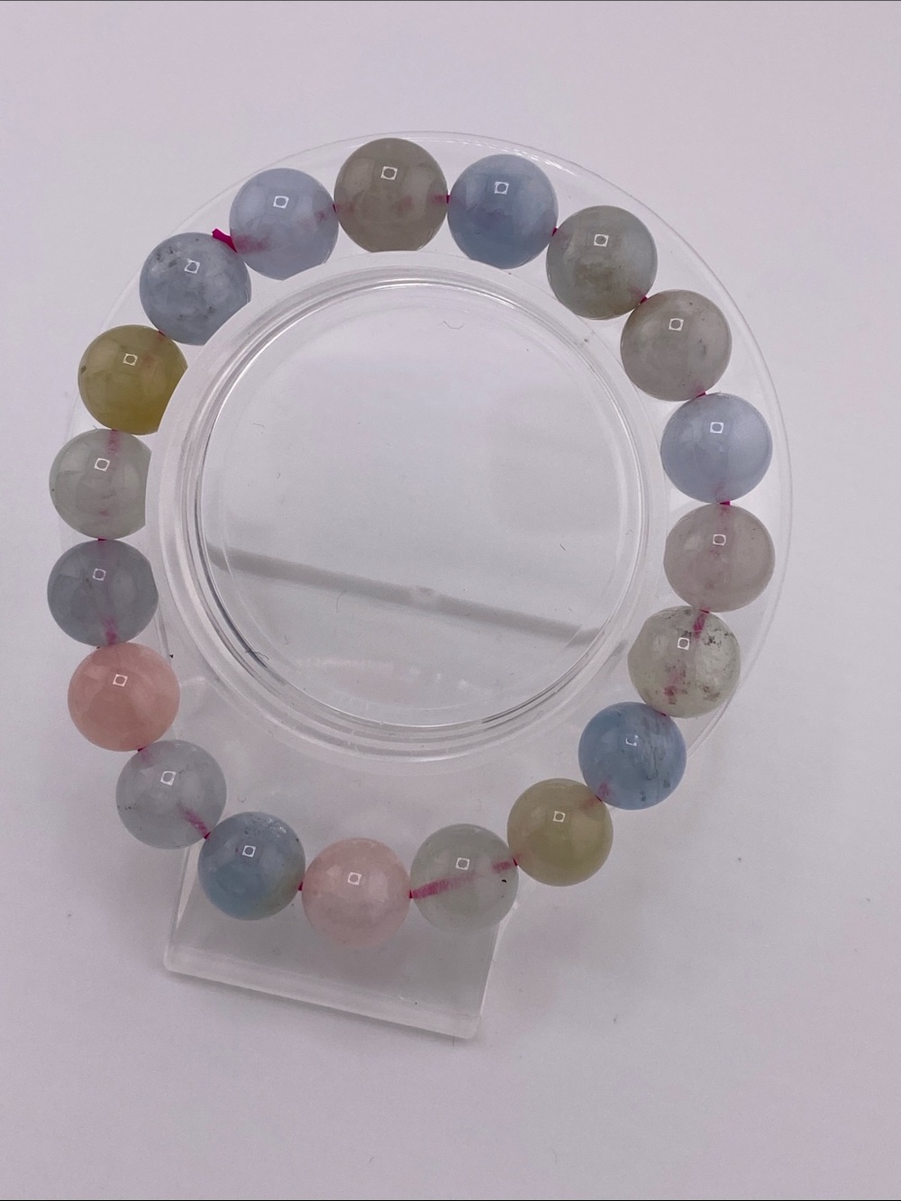 Morganite Beaded Stretch Bracelet – Pastel Multi‑Tone